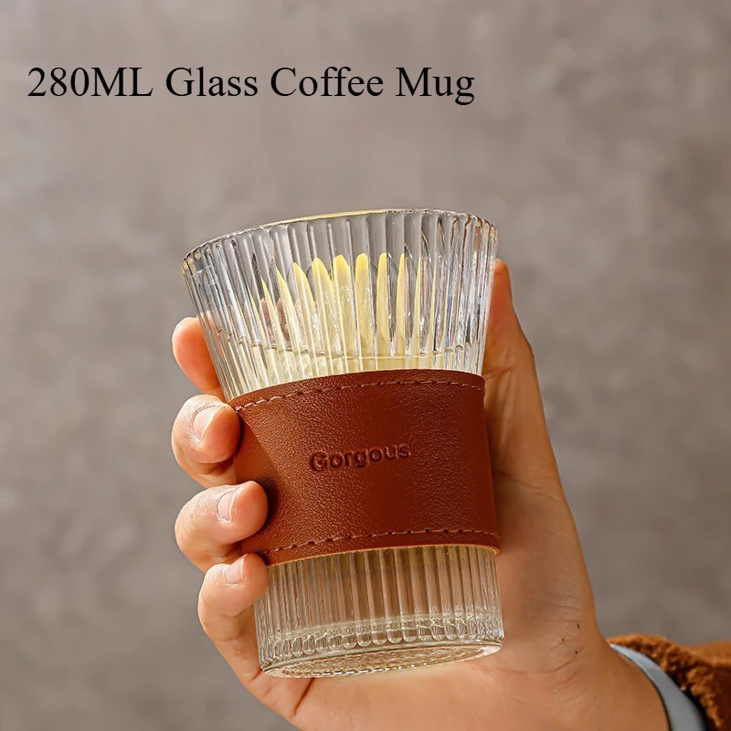 Taza de Café de Vidrio con Funda de PU, Vasos de Cristal sin Plomo, Vasos para Mojito, Vasos para Bebidas Mixtas, Vasos para Cócteles
