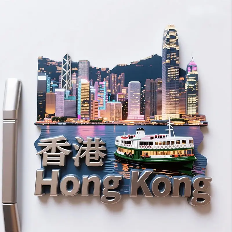 Hong Kong acrylic magnetic floating flat refrigerator sticker Victoria Harbour travel commemorative merchandise