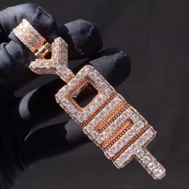 Custom vertical Letter Pendant Rose Gold Plating Two Toned 925 Silver Vvs Moissanite Diamond Hip Hop Iced Out Chain Men Jewelry