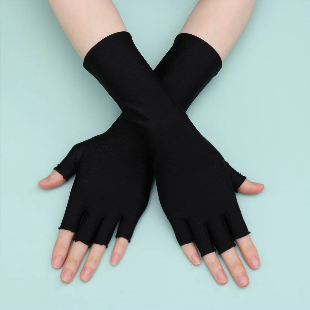 

Sunscreen Fingerless Long Gloves Black White Nude Women Arm Cool Semi-finger Sleeves Summer Thin Half Finger Elastic 1 Pairs