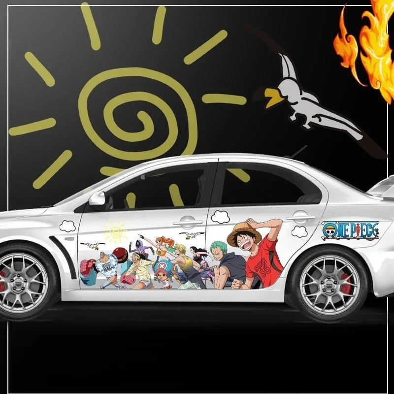 Stiker mobil Anime One Piece stiker mobil besar vinil kedap air dekorasi mobil khusus Luffy Zoro Nami Hancock Ace