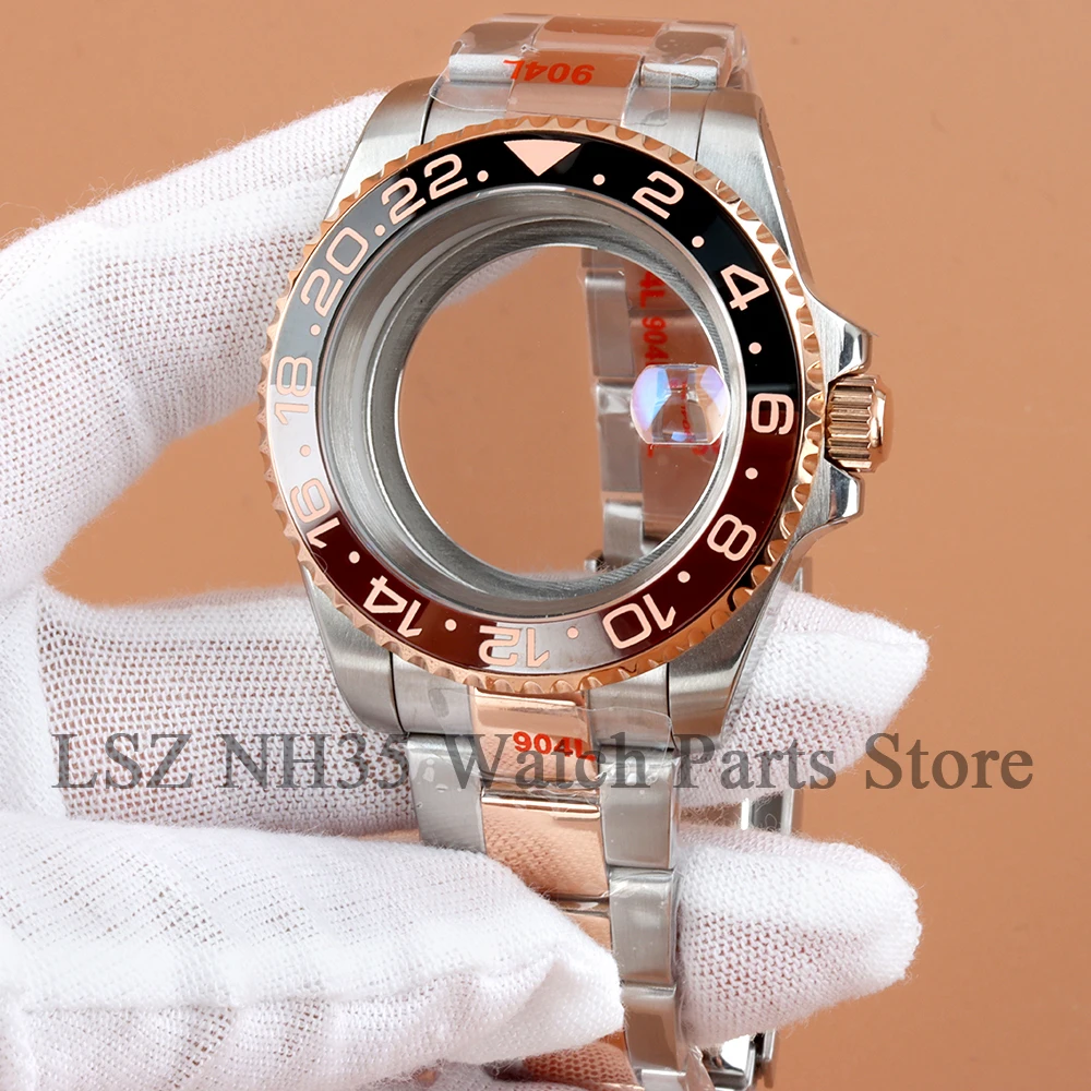 

Rose silver 40mm NH35 Fluted Watch Case For Submariner GMT Yacht-master NH34 NH35 NH36 NH38 Movement 28.5mm Dial Oyster Strap