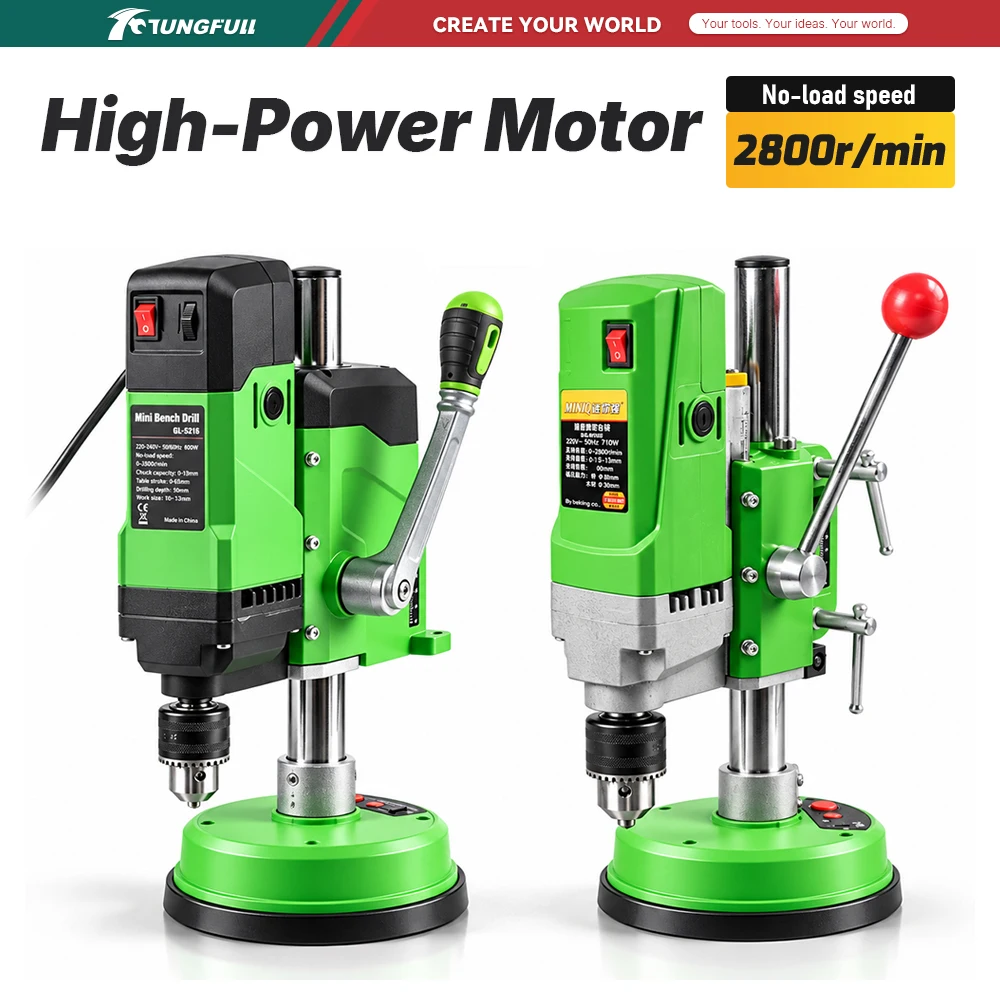 Desktop Mini Bench Drill Vacuum Suction Base 6 Speed Adjustable Electric Drilling Machine 60mm Stroke Home Workshop DIY Drilling