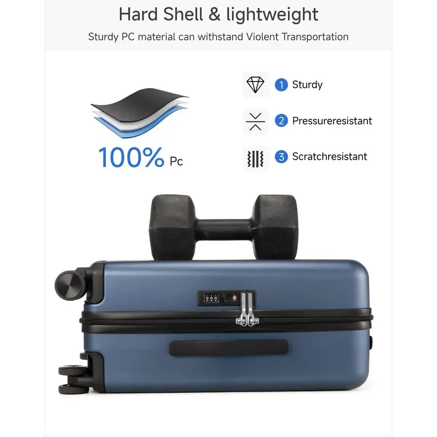 On Luggage 22x14x9 Airline Approved, 100 PC Hard Shell Travel Suitcase with Smooth Spinner Wheels TSA Lock, 20 Inch, Black