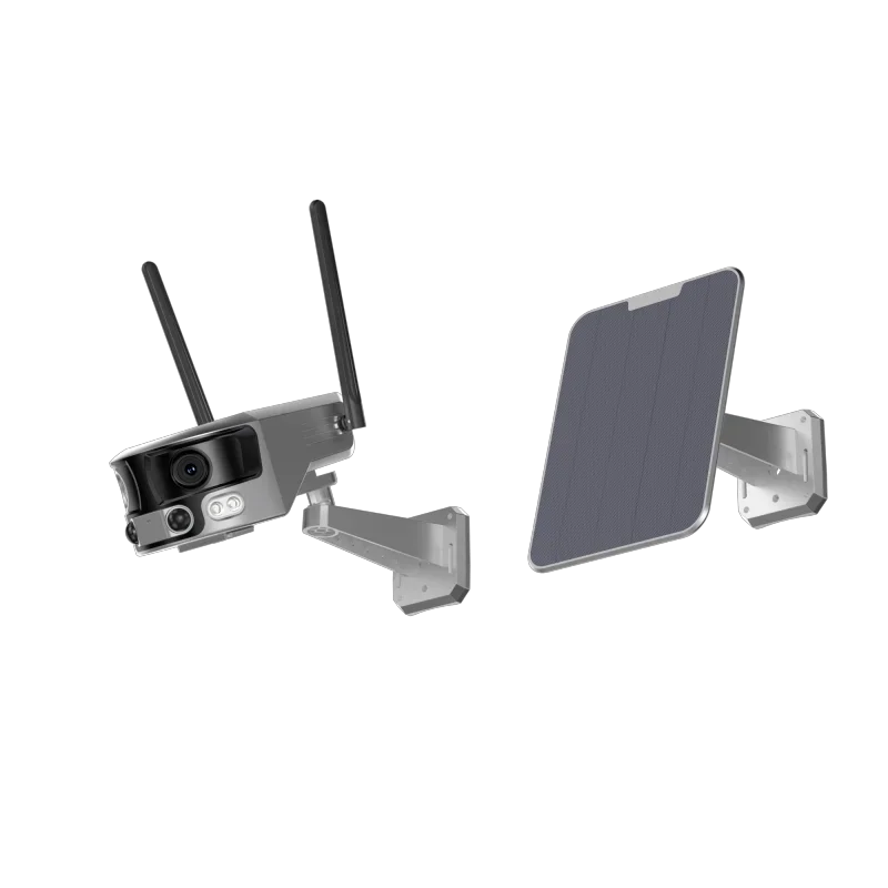 180 graden menselijke detectie 4K IP Cam Outdoor Dual Lens Wifi Zonne-energie 18000 mah Batterij Schijnwerper Nachtzicht Fisheye Camera