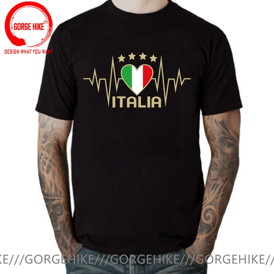 Italy Italian Soccer T Shirt Man Italian Heartbeat Gift TShirt Funny Italy Roma Flag T-Shirt Cool T Shirt Fitted Casual Men Tees