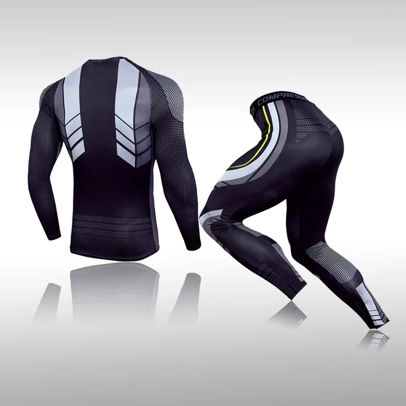 Man Compression Sports Suit Quick drying Perspiration Fitness Training MMA Kit rashguard Male Sportswear Jogging Running Clothes