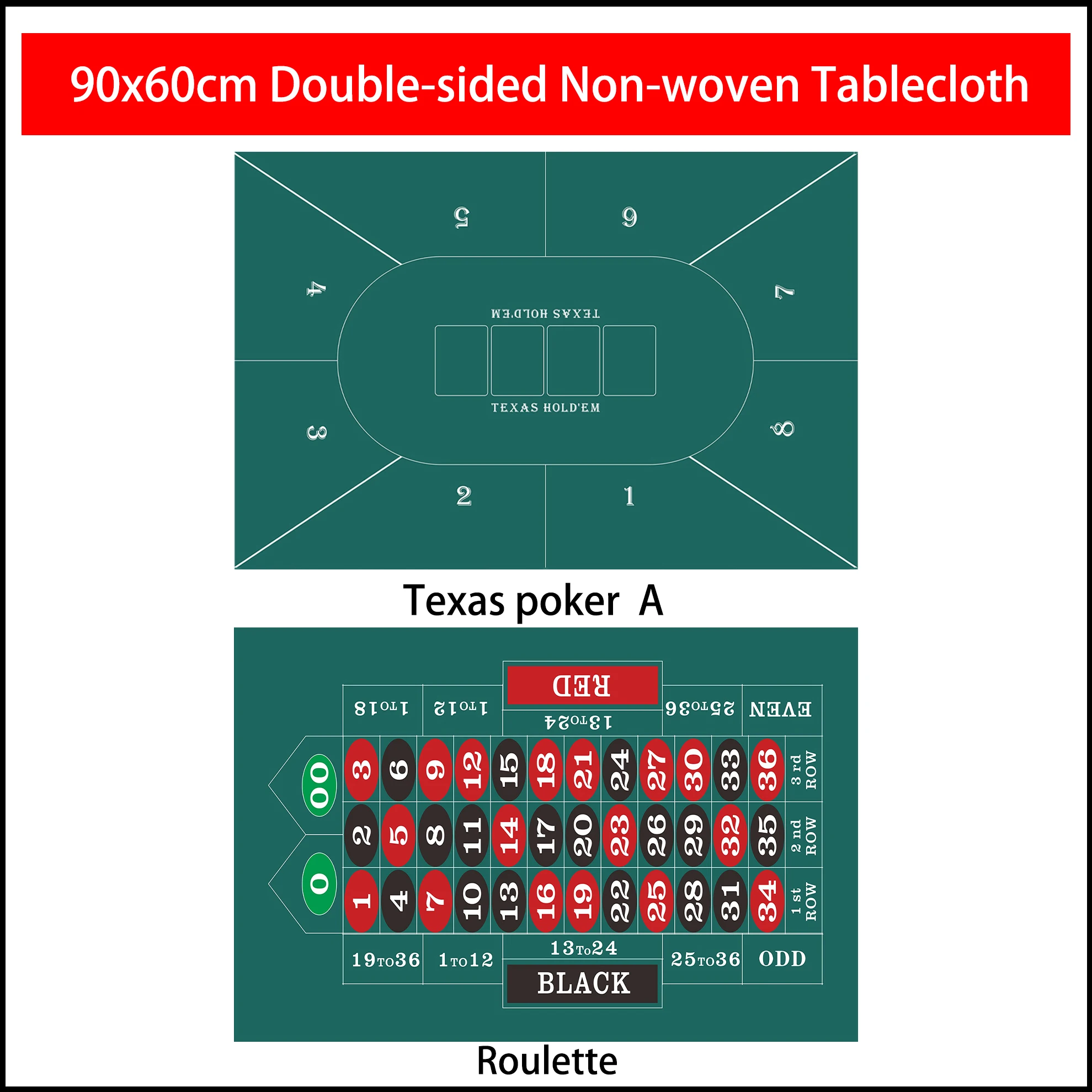 90x60 سنتيمتر كبيرة الحجم على الوجهين تكساس هولدم 'em بوكر الروليت بلاك جاك غير المنسوجة النسيج مفرش المائدة الترفيه اكسسوارات