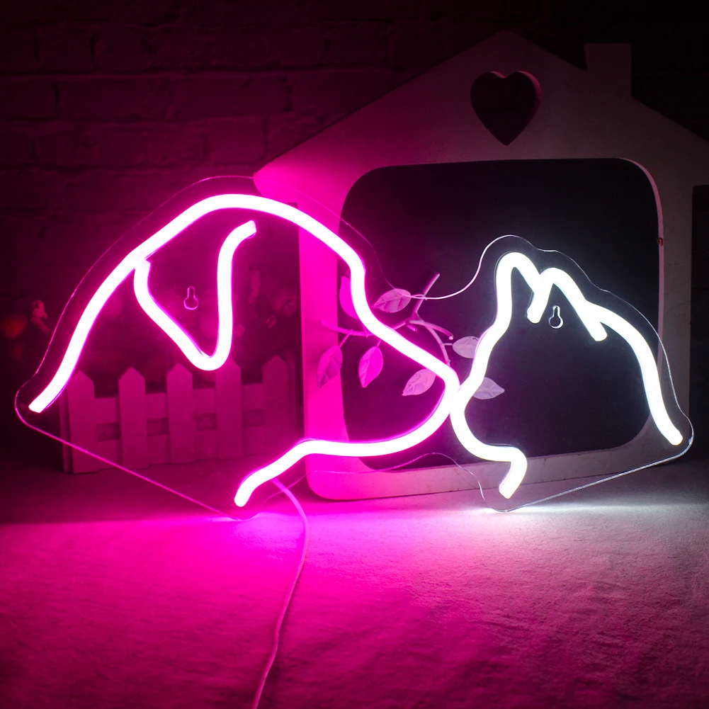 

Cat and Dog Neon Sign Dimmable USB Animal Neon Light for Kids Bedroom Pet Shop Game Room Birthday Party Decor Teens Gifts