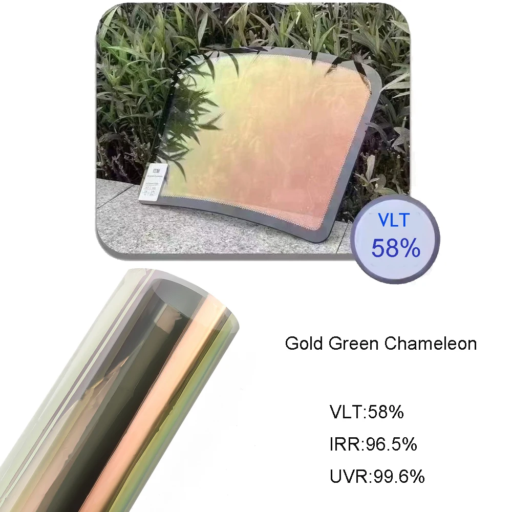 50x300cm VLT 59% Gold Green Chameleon Car Side Window Tint, Optical Change Film, Color Changing Tinting Foil Solar Protection