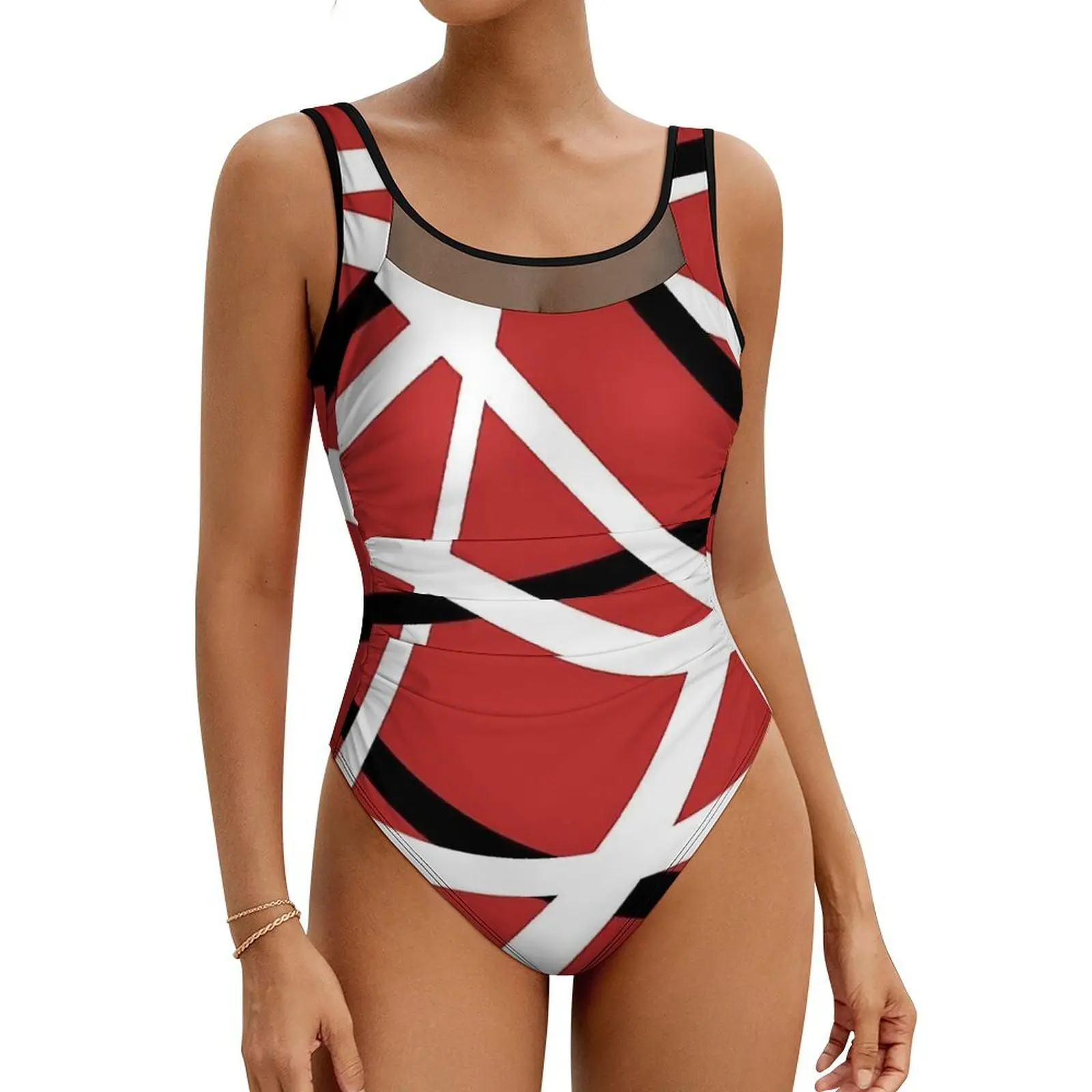 

Van Halen Swimsuit Reds Sideline Swimwear One-Piece Surfing Graphic Bodysuit Mesh Monokini Push Up Sexy Beachwear Birthday Gift