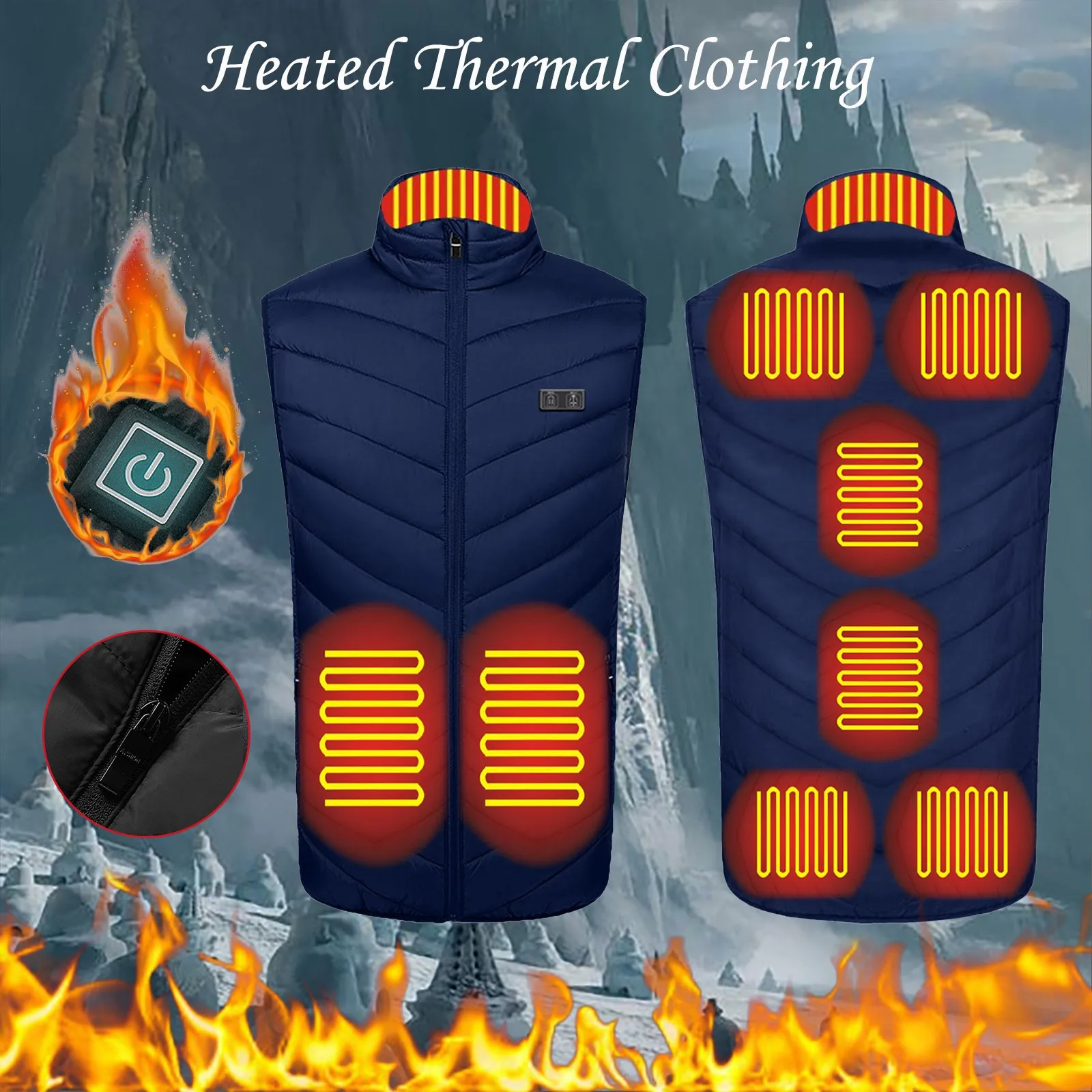 Mens Winter Single Control 9 Heating Suit Thermostatic Electric USB Heating Vest Heating Jacket Undershirt Warmer Heated Vest