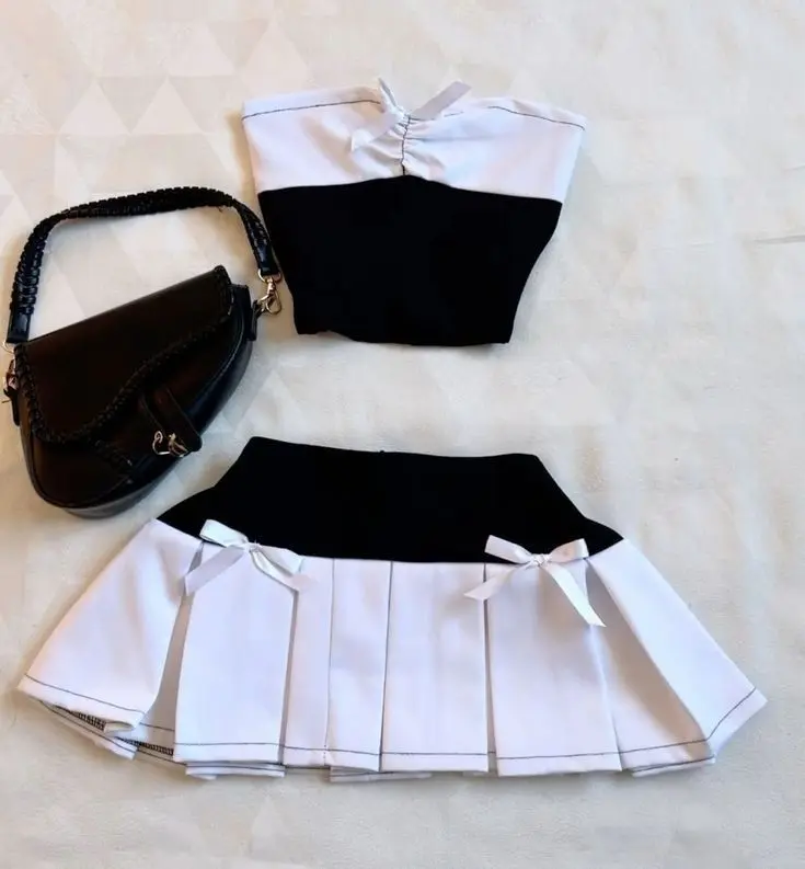 Gothic Fashion Strapless Suspender Skirt Two Piece Set Y2K Suit Women Harajuku Gothic Sweetheart Slim Skirt Sexy Suspender Suit