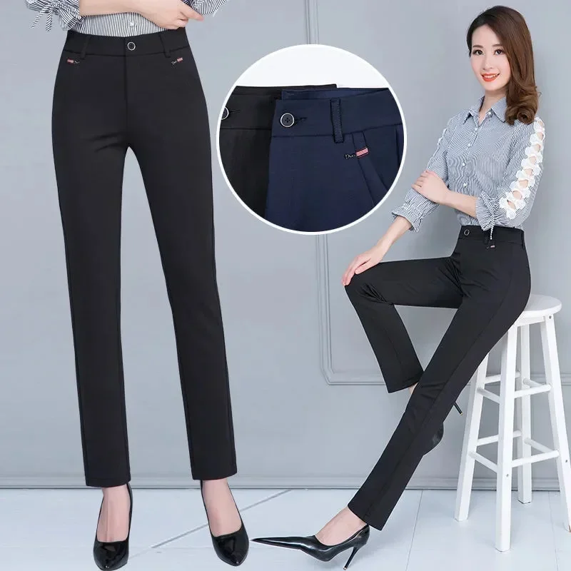 Office Stretch Straight Pants Korean Formal High Waist Pantalones Fashion OL Oversize Mom Trousers New XJ993
