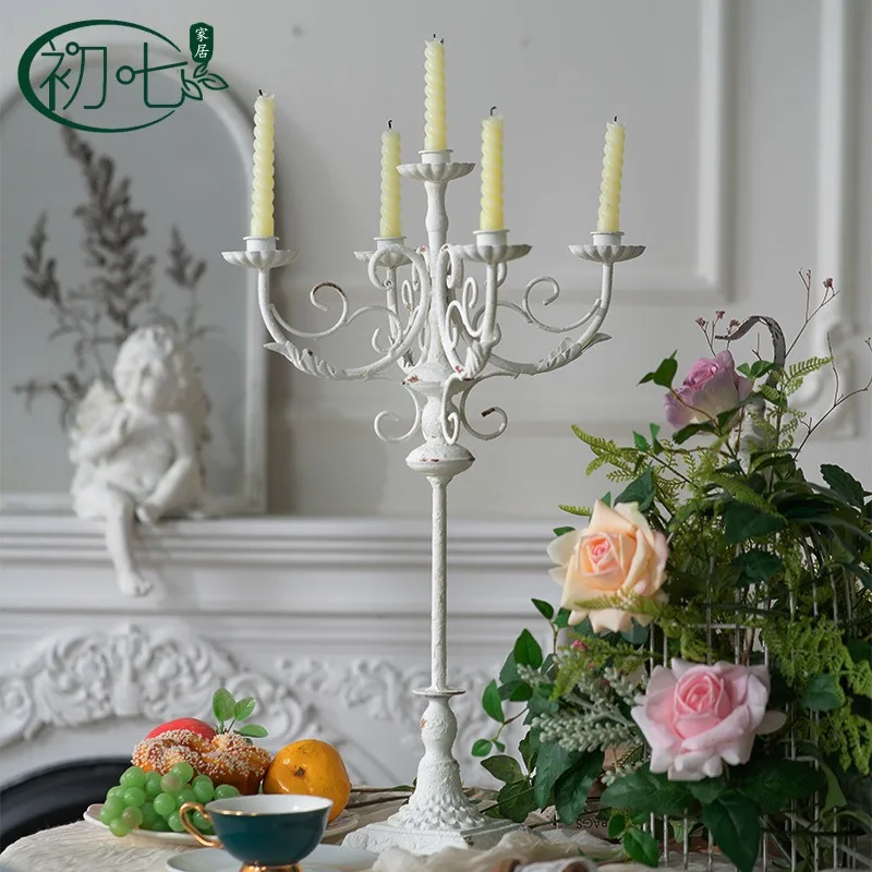 French romantic wrought iron desktop candle holder European court style retro ornament restaurant candlelight dinner candle hold