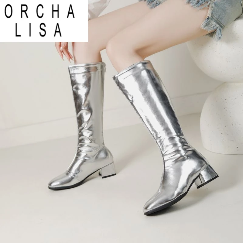 

ORCHA LISA/женские высокие сапоги с носком на блочном каблуке 4,5 см, размеры 44, 45, 46, модные мягкие повседневные женские ботинки