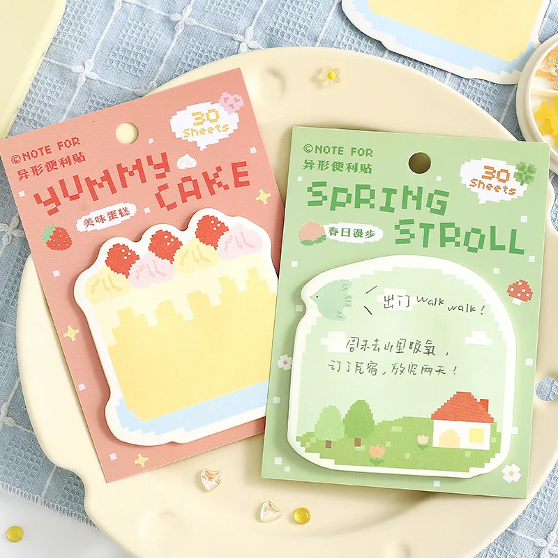 30Pcs Special Shaped Sticky Notes Cake Time Dessert Drink Design Ins Kawaii Self-Adhesive Memo Notes Handwriting Note Student
