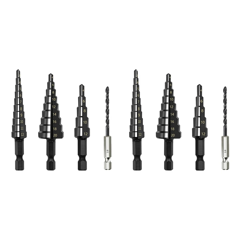 8Pcs 3-12 4-12 4-20Mm HSS Straight Groove Step Drill Bit Nitride Twist Drill Wood Metal Hole Cutter Core Drilling Tools