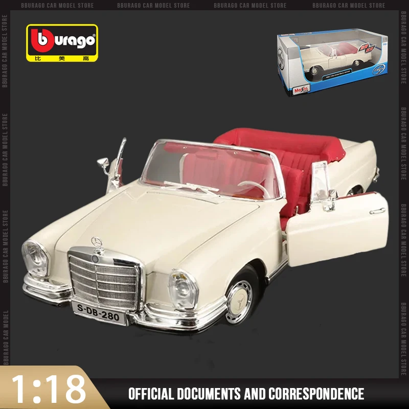 

Maisto 1:18 Mercedes Benz 280SE 1967 Model Car Vintage Diecast Edition Alloy Luxury Vehicle Collection Ornaments Toys Boy Gift