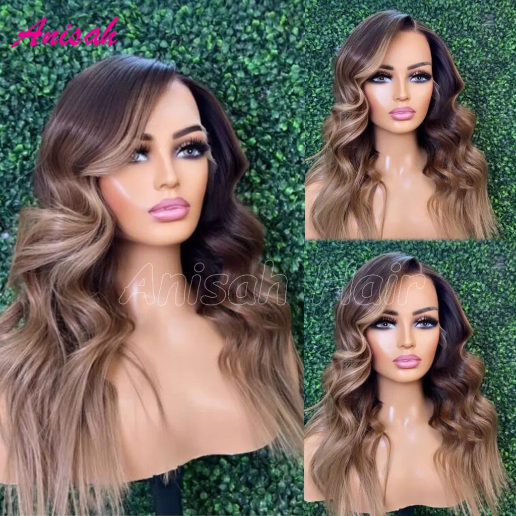 Virgin Hair Highlight Ombre Colored 13x4 Lace Front Wigs Human Hair Wavy Glueless 5x5 Lace Closure Human Hair Wigs for Women