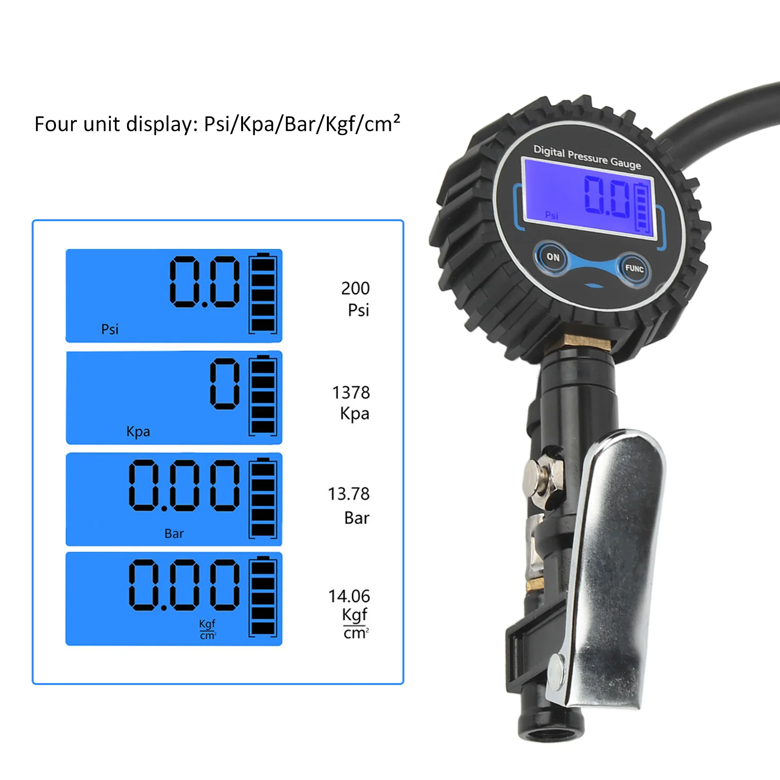 Tire Pressure Gauge Automatic Off Easy Read Universal 4 Pressure Units Digital Tire Inflator for Motorcycle Car Van Truck Bus