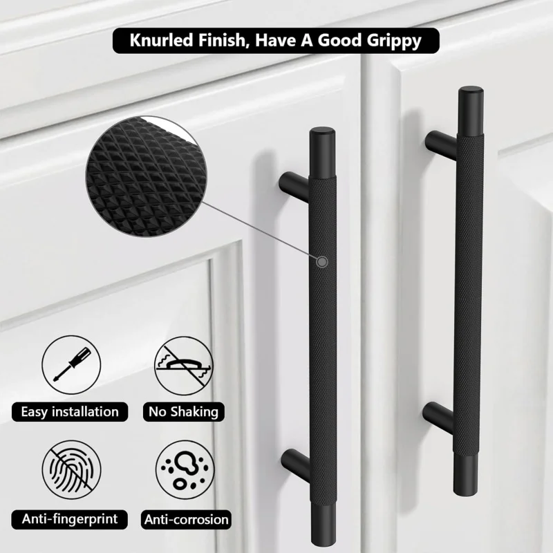 Knurled Cabinet Handles with Diamond Pattern,Solid Aluminum Alloy Door Handle Knobs,Drawer Pulls Gold/Black/Silver T Bar Handle