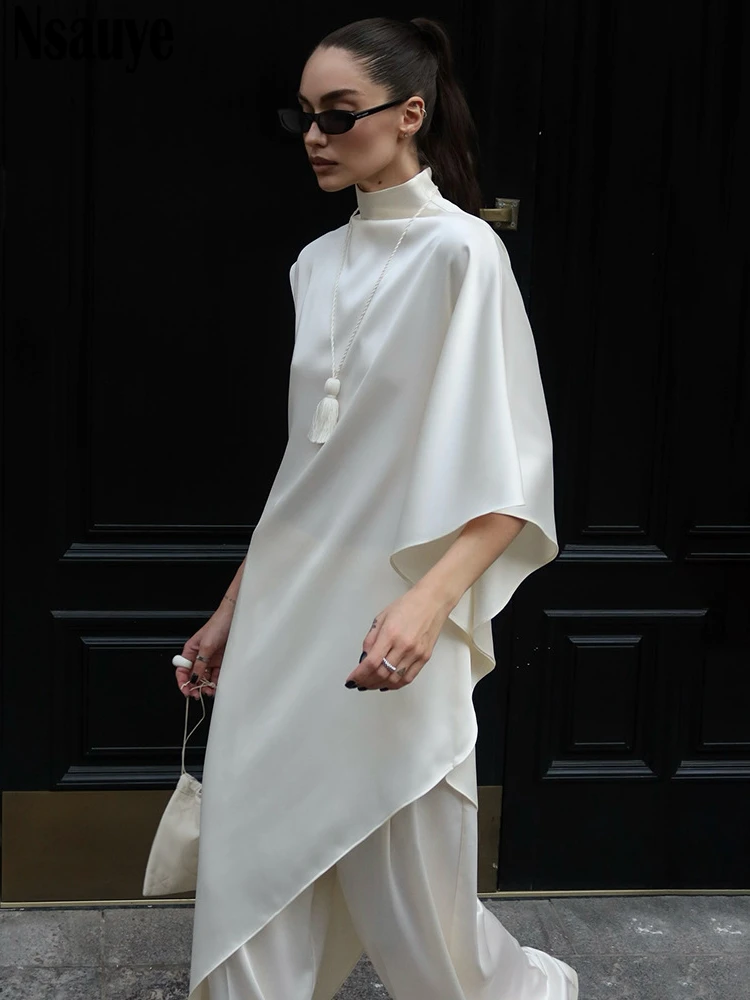 Nsauye セクシーなイブニングパーティー女性ナイトクラブサテンエレガントなドレスロングプルオーバー夏ハイスプリット 2025 マキシホリデーファッションドレス