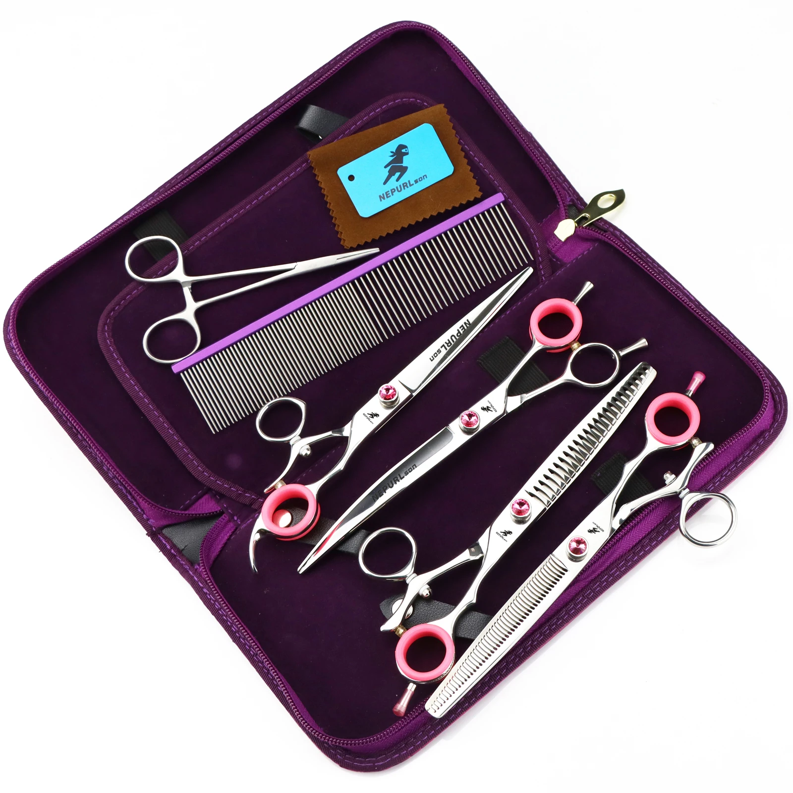 Imagem -05 - Polegada de Prata Peça Conjunto Pet Grooming Tesoura Pet Grooming Kit Beleza Corte Cabelo Ferramentas Cuidados com o Cabelo Suprimentos para Animais Estimação 7.5