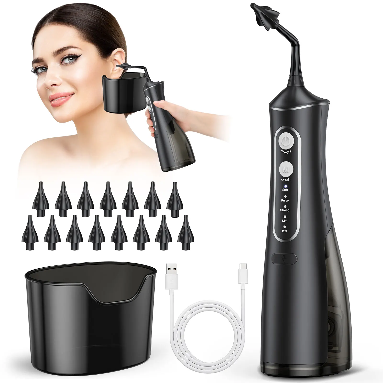 2024 Electric Ear Wax Removal Kit, Water Powered Ear Cleaning Tool with Irrigation Flusher 4 Pressure Settings Safety Ear Washer