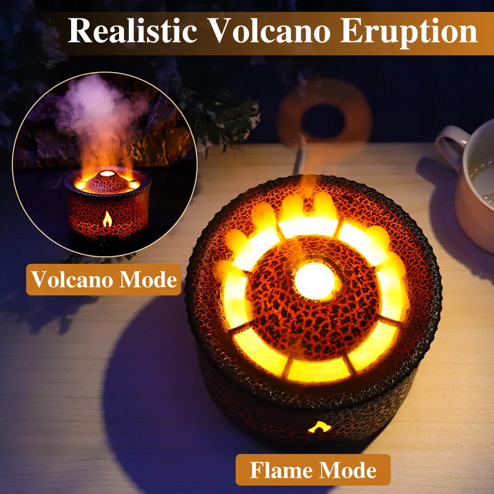 Volcano Fire Flame Air Humidifier Aroma Diffuser Essential Oil with Remote Control Jellyfish for Home Fragrance Mist Mak Smoking