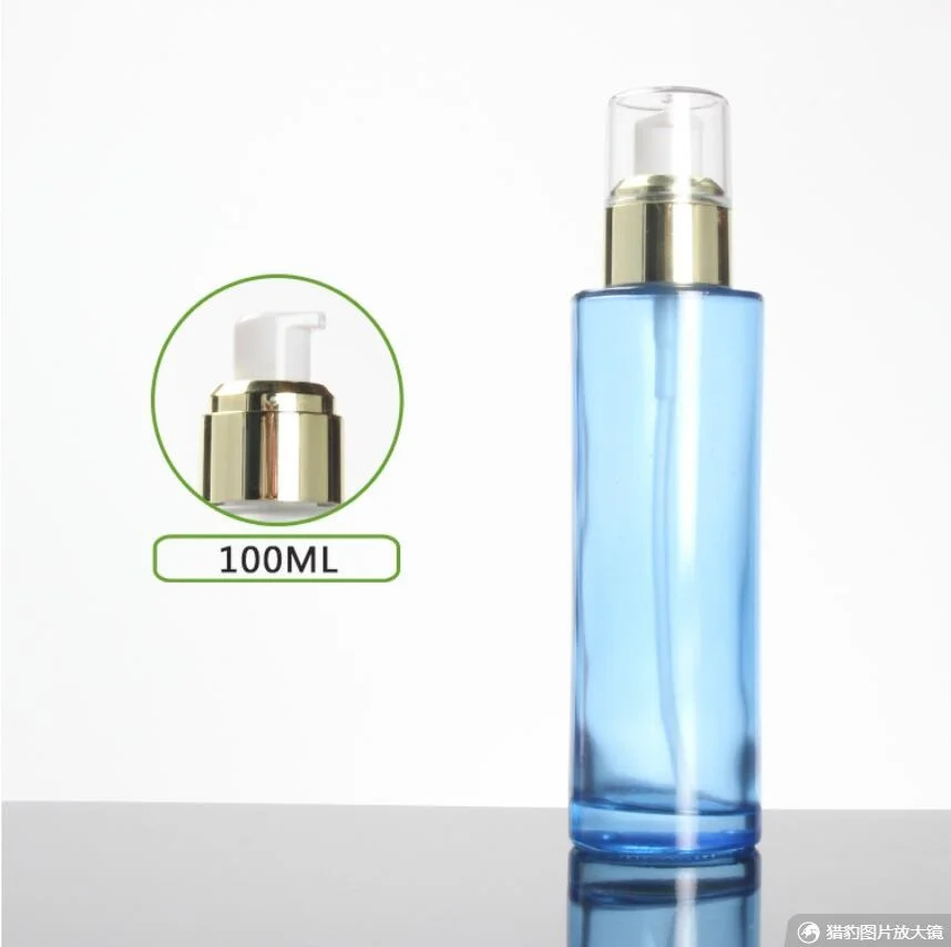 100 ml mat/groen/blauw glazen fles goud pomp serum/lotion/emulsie/foundation vocht toner huidverzorging cosmetische verpakking