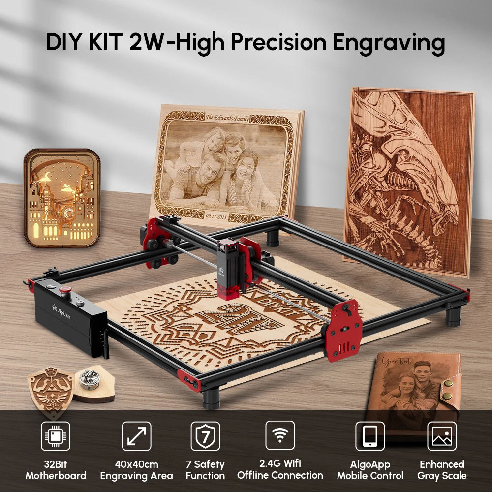 AlgoLaser DIY 2W laserowy główny grawer wycinarka dla początkujących 40*40cm stół do obróbki drewna CNC grawerowanie maszyna do cięcia metalowe