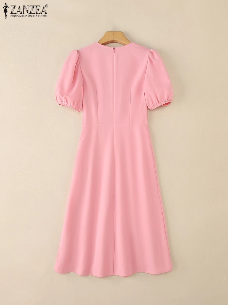 Eleganckie Sukienki Damskie 2025 ZANZEA Stylowa Sukienka na Imprezę Letnia Krótka Bufiasta Sukienka do Pracy OL Vestido Plisowana Sukienka Letnia Linia A Midi Robe