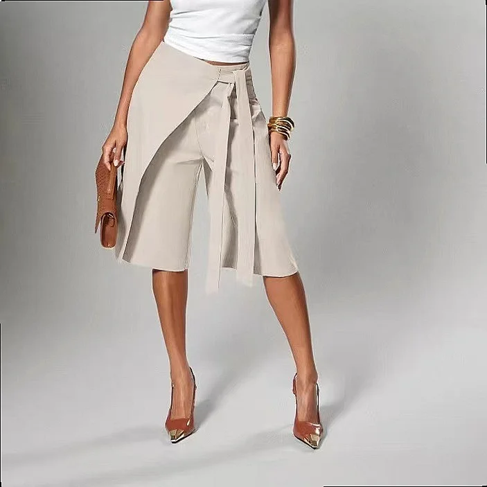 Wrap Front Tie Wide Leg Capri Pants Women's Skirt Shorts 2 in 1 Jumpsuit Playsuit - view 2
