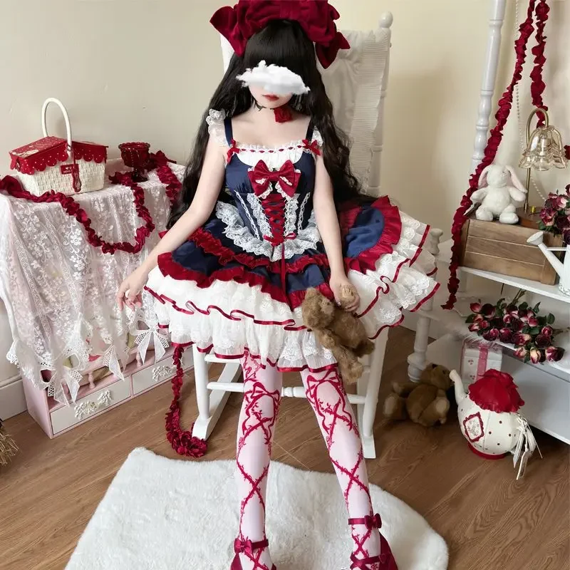 2025 اليابانية الحلو لوليتا Jsk فستان قصير المرأة Kawaii الدانتيل كشكش القوس ضمادة سليم فستان الأميرة الفتيات Y2k فساتين حفلات الشاي