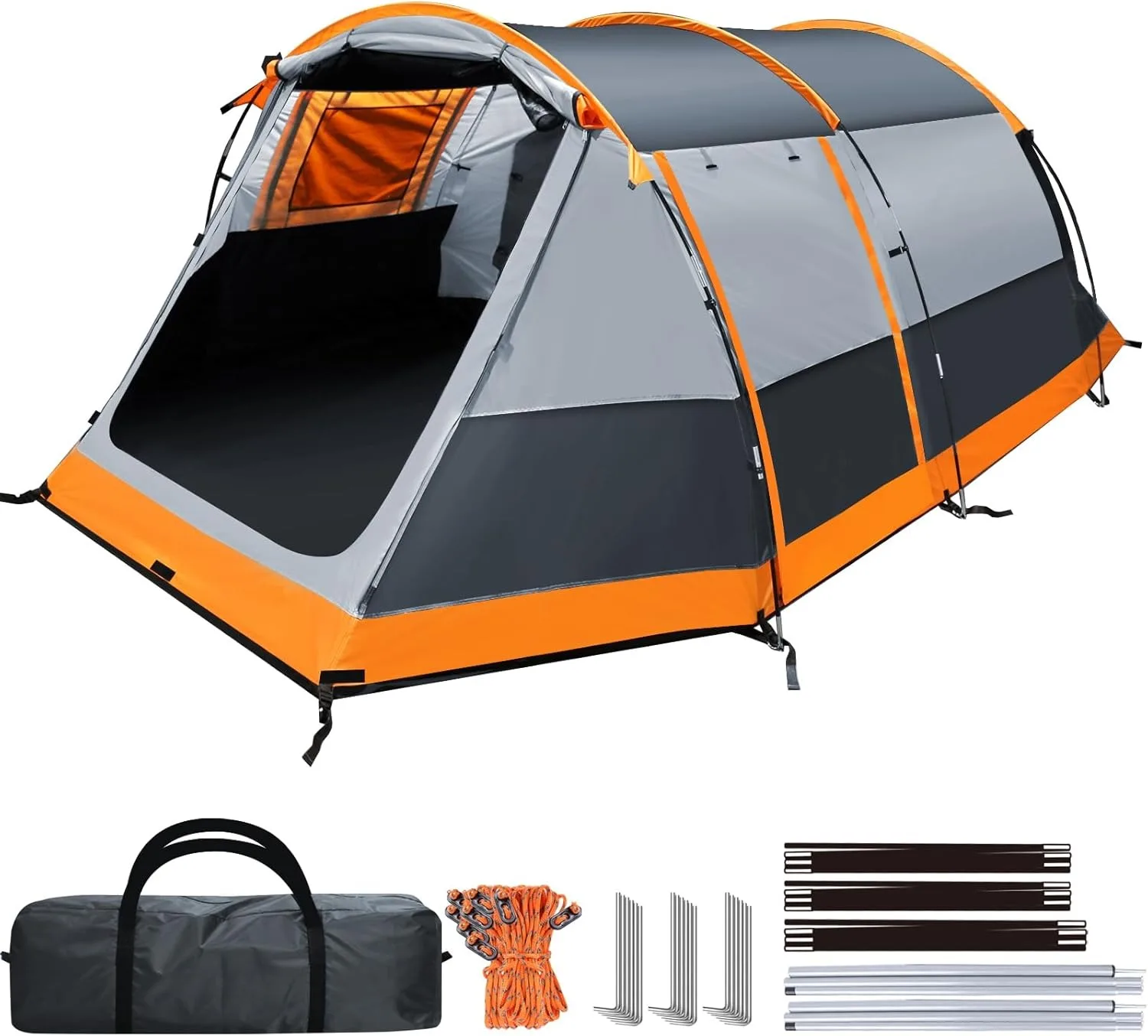 4 Person Tunnel Family Camping Tent 2 Doors Double Waterproof Groundsheets Screened Room Porch 4 Season Outdoor Shelter Bulk
