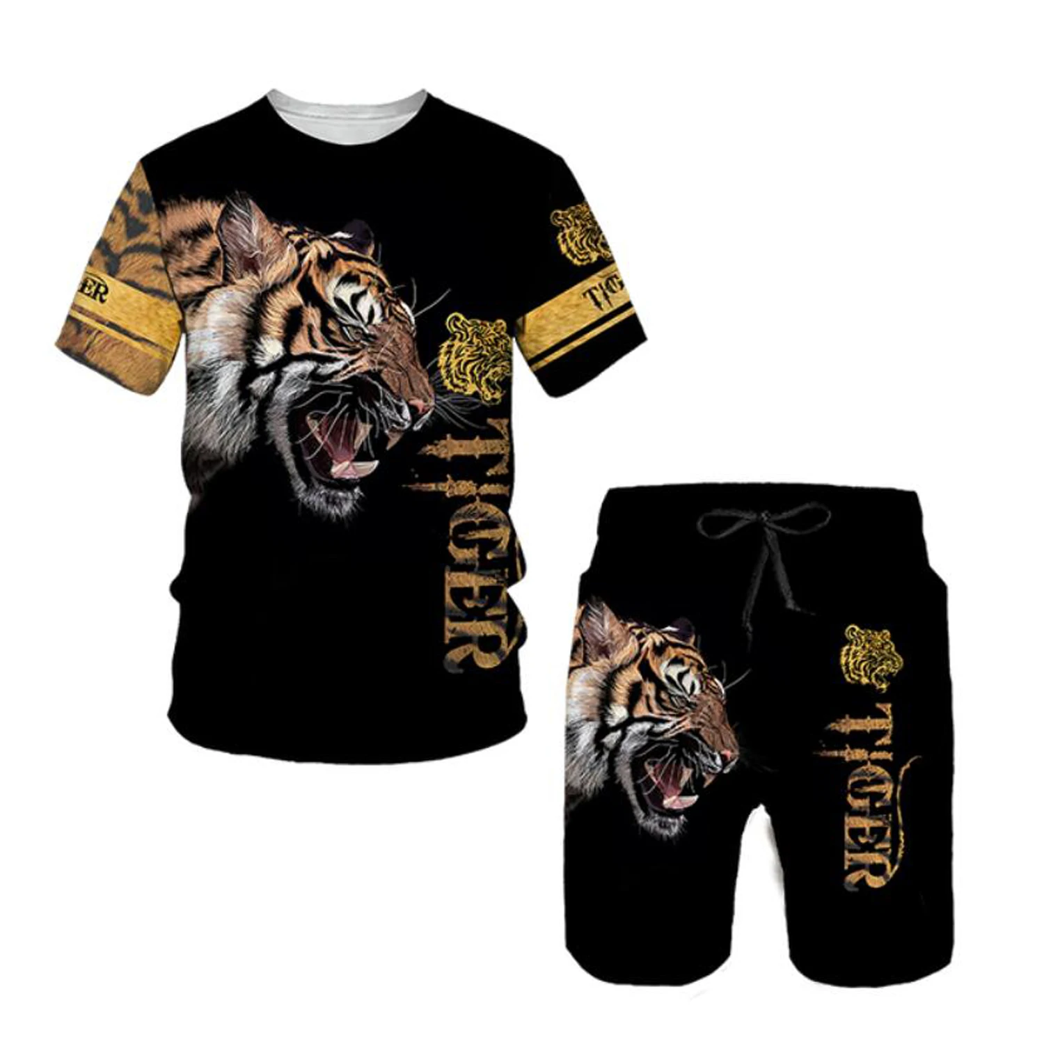 PLstar Cosmos Animal Tattoo Tiger & Lion 3D Printed Men's Set T-Shirt & Shorts Combo Unisex summer Casual Sport t shirt LMTZ17