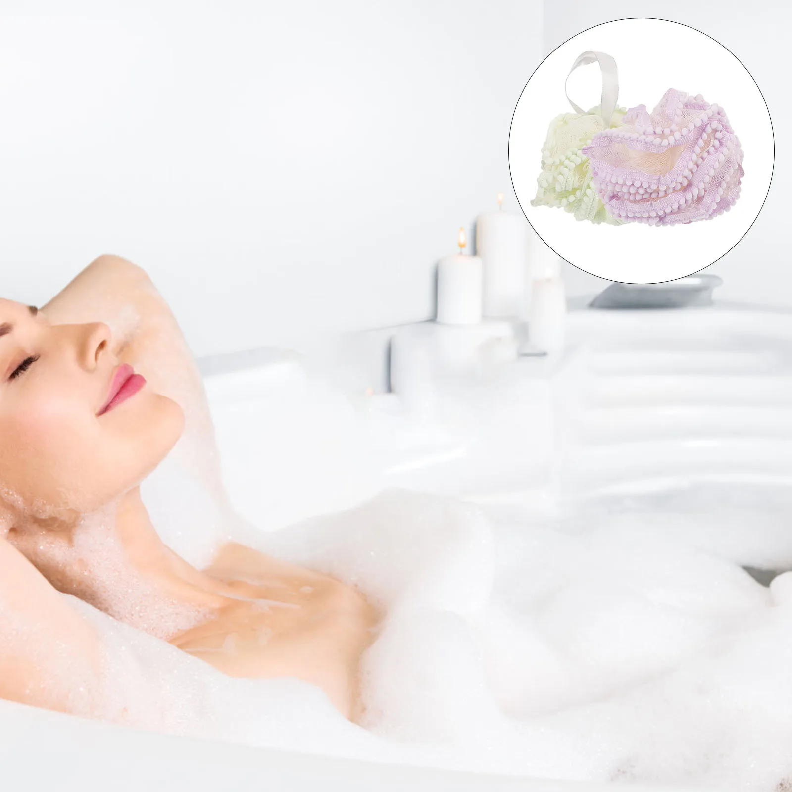 

2Pcs Bath Ball Shower Scrubber Exfoliating Body Skin Cleaner Lanyard Design Quick Drying Rich Foam Home Travel