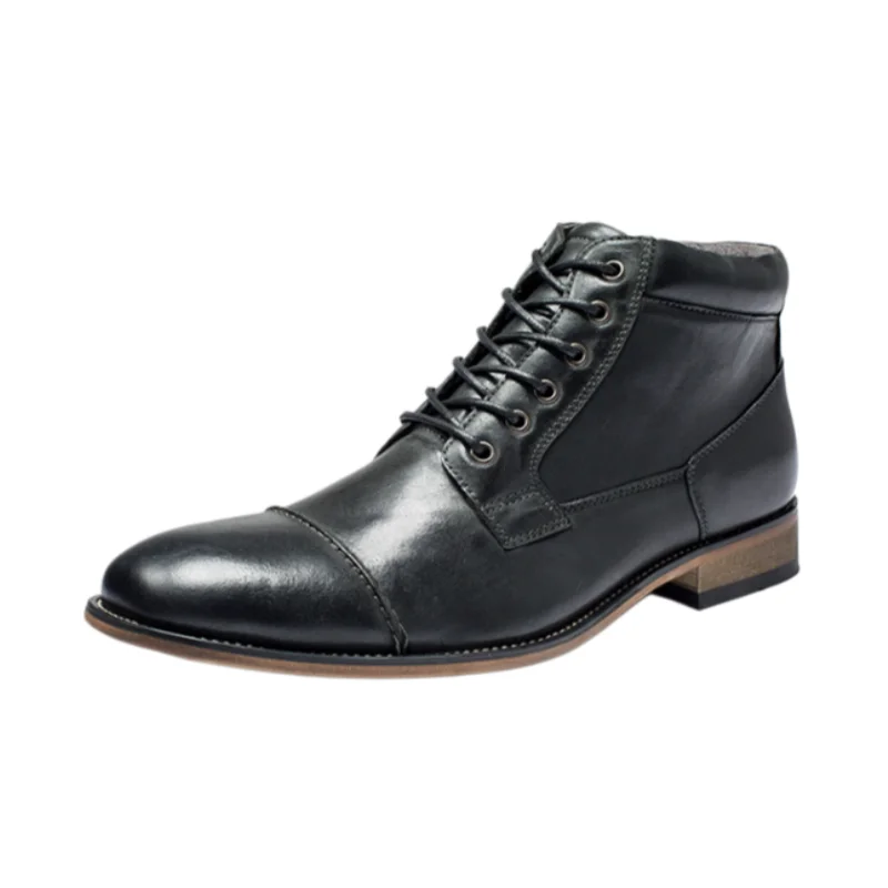 

Harpelunde Men's Black leather Dress Shoes Business Casual High-Top Lace-Up Shoes