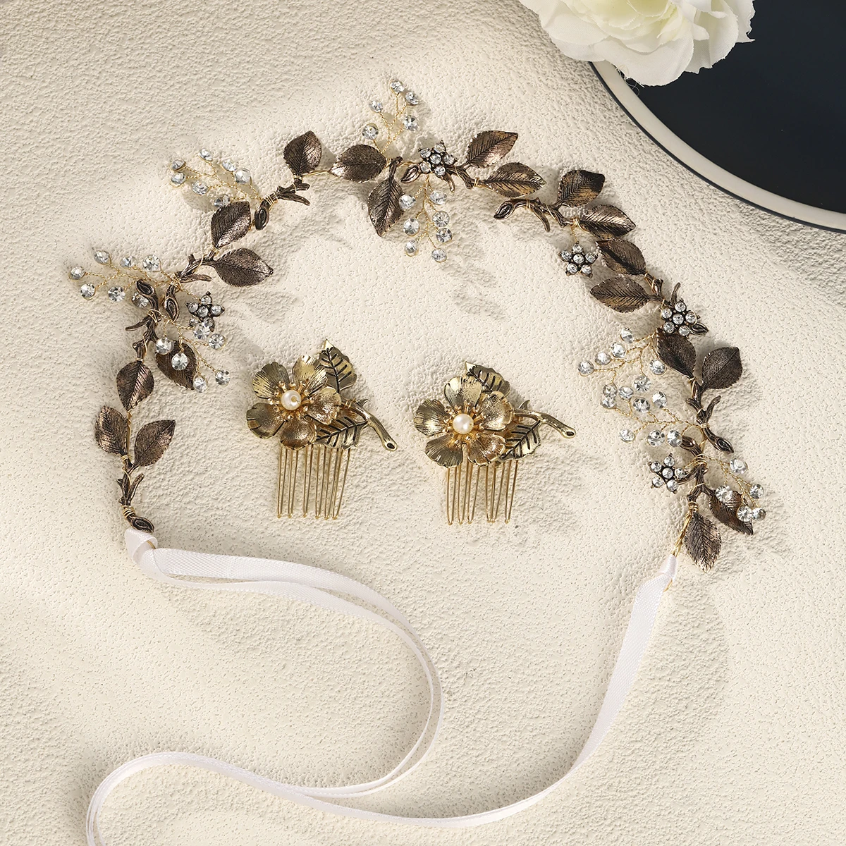 

3pc Vintage Style Fashion Bridal Hairband Hair Comb Set Classic Alloy Handmade Flower Hair Clips Exquisite Jewelry Headband