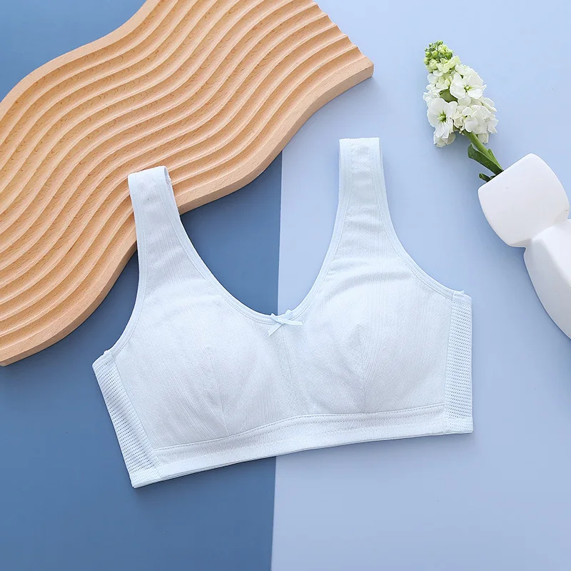 Simple Comfortable Solid Color Girls Underwear Youth Development Cotton Vest Breathable Thin Soft Traceless Kids Bra - view 4