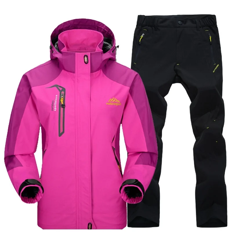 Outdoor wasserdichte Wander jacke Set Frauen Frühling Herbst atmungsaktive Kapuze Mantel Trekking Camping Klettern Wind jacke Sporta nzug