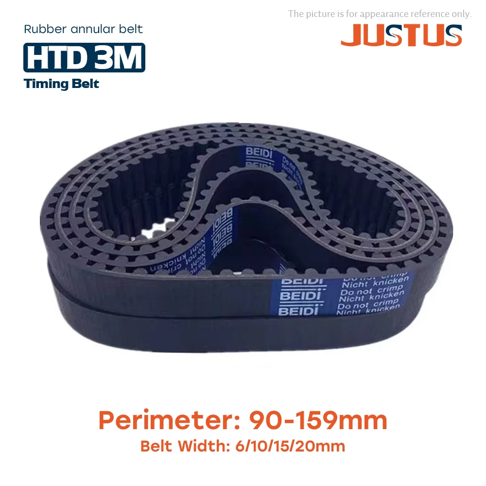 

HTD 3M Synchronous Timing belt length 90/105/108/114/117/120/126/132/138/141/147/150/153/156mm for width 6-20mm Rubber closed