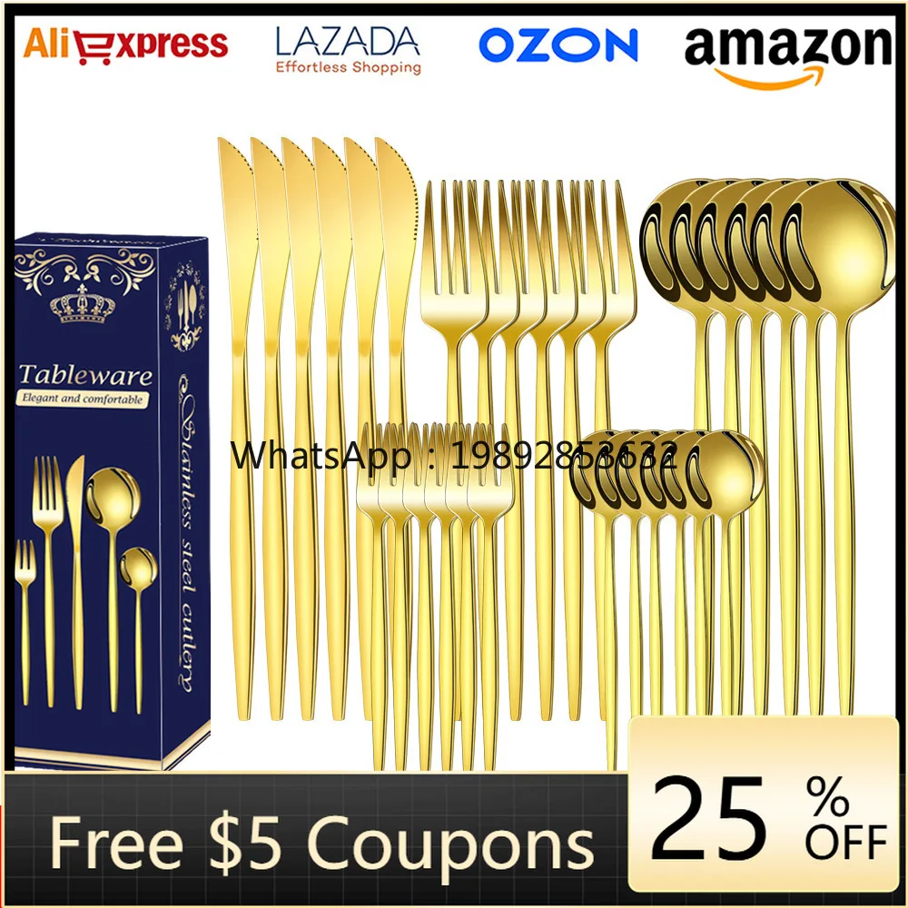 

30-piece set of stainless steel tableware, restaurant western food steak knife, fork and spoon set
