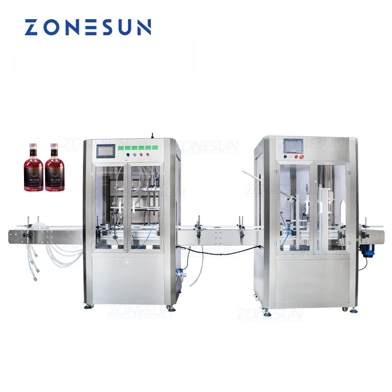 ZONESUN Full Automatic 6 Head Essential Oil Bottle Filling And Cork Pressing Capping Machine With Dust Cover For Production Line