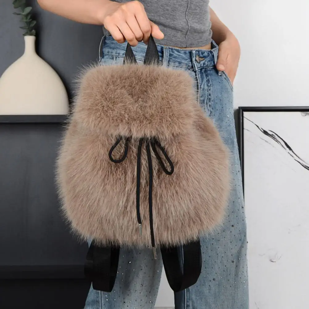 Women\'s Fashion Backpack Autumn And Winter Korean Fluffy Backpack Plush School Bag Kawaii Shoulder Bag Simple Satchel Handbag