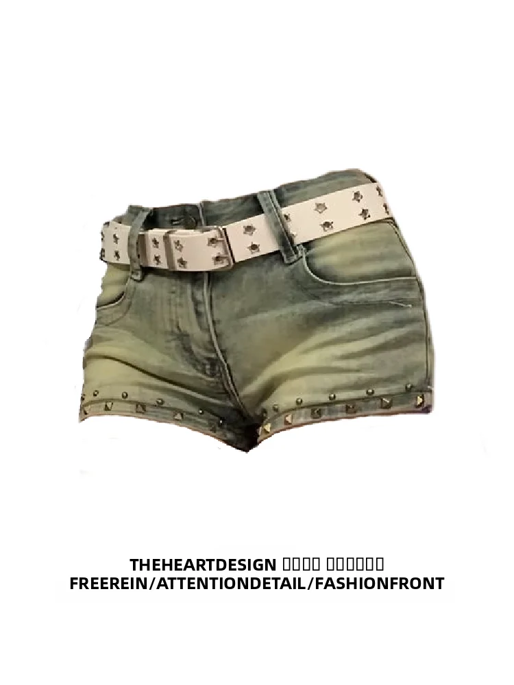 

Retro American Spicy Girl Embellished Low Waist Denim Super Shorts Women Summer High Street Design Slimming Butt Hugging Hot ...