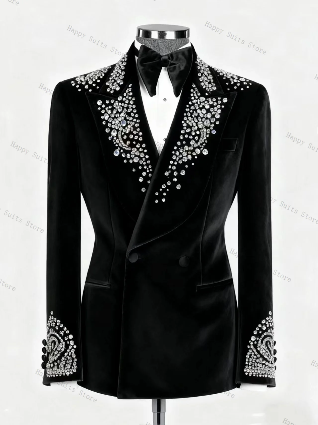 

Velvet Men Suit Set 2 Pcs Blazer+Cotton Pants Trousers Formal Office Coat Crystals Stones Groom Wedding Tuxedo Customized Jacket