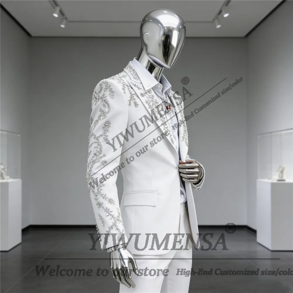 الحصري بلورات الراين الرجال الدعاوى واحدة الصدر العريس البدلات الرسمية 2 قطعة موضة حفلة موسيقية الحلل تخصيص زي أوم