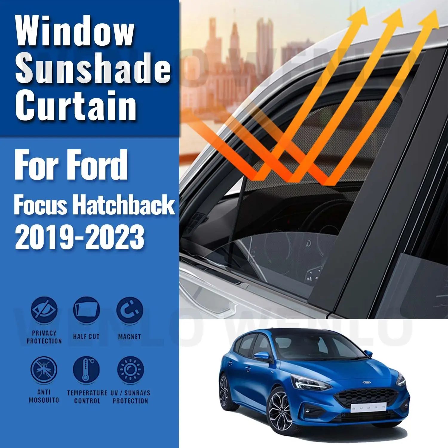 For Ford Focus Hatchback MK4 2019-2023 Magnetic Car Sunshade Front Windshield Curtain Rear Side Window Sun Shade Shield